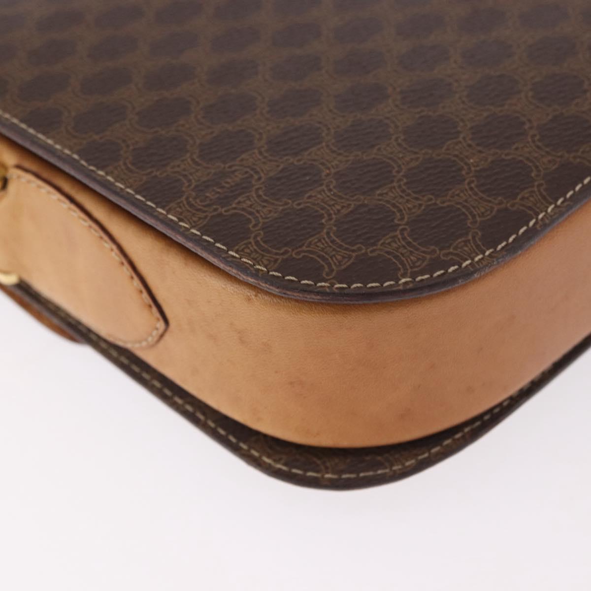 CELINE Macadam Canvas Horse Carriage Bag PVC Leather Brown Gold Auth 184354A