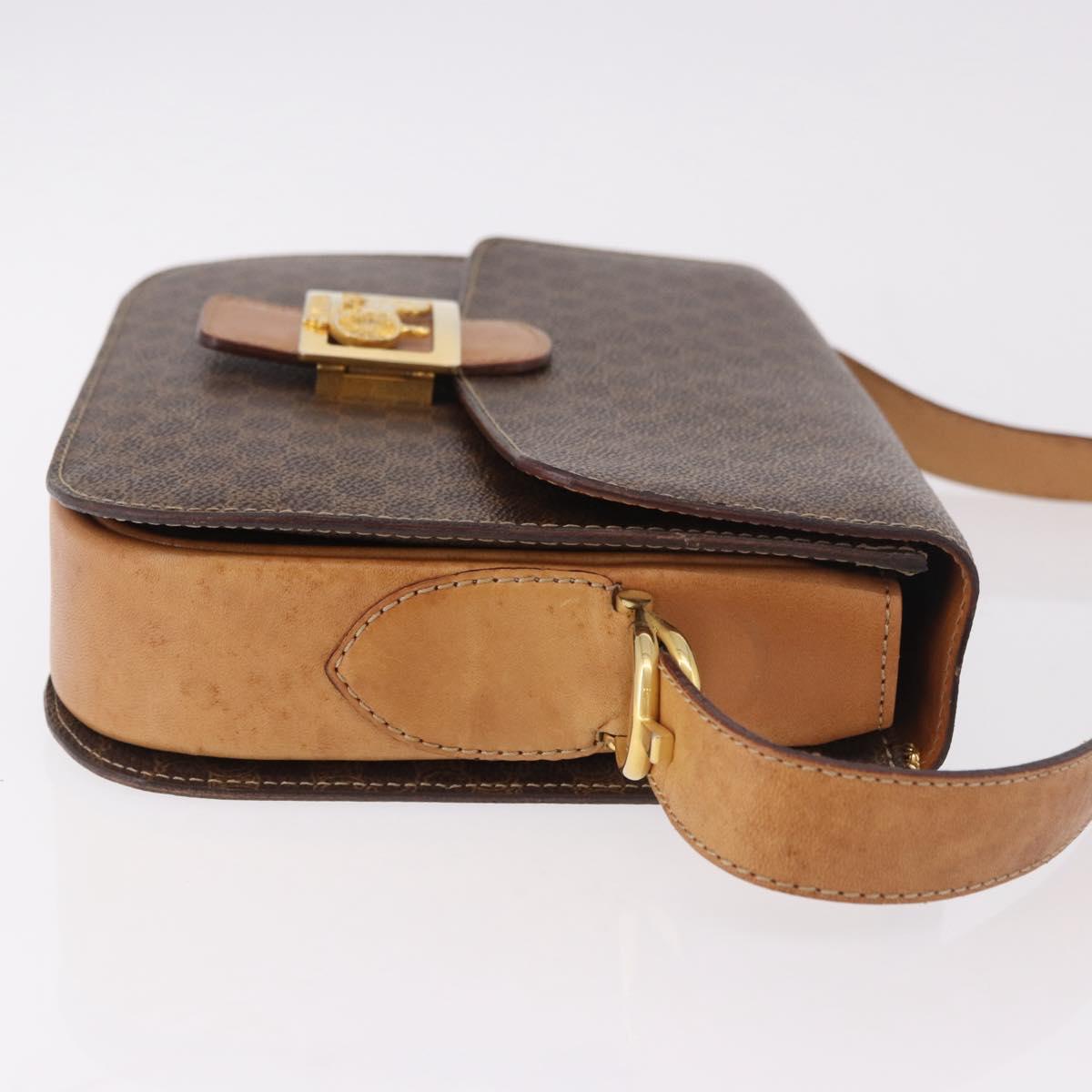 CELINE Macadam Canvas Horse Carriage Bag PVC Leather Brown Gold Auth 184354A