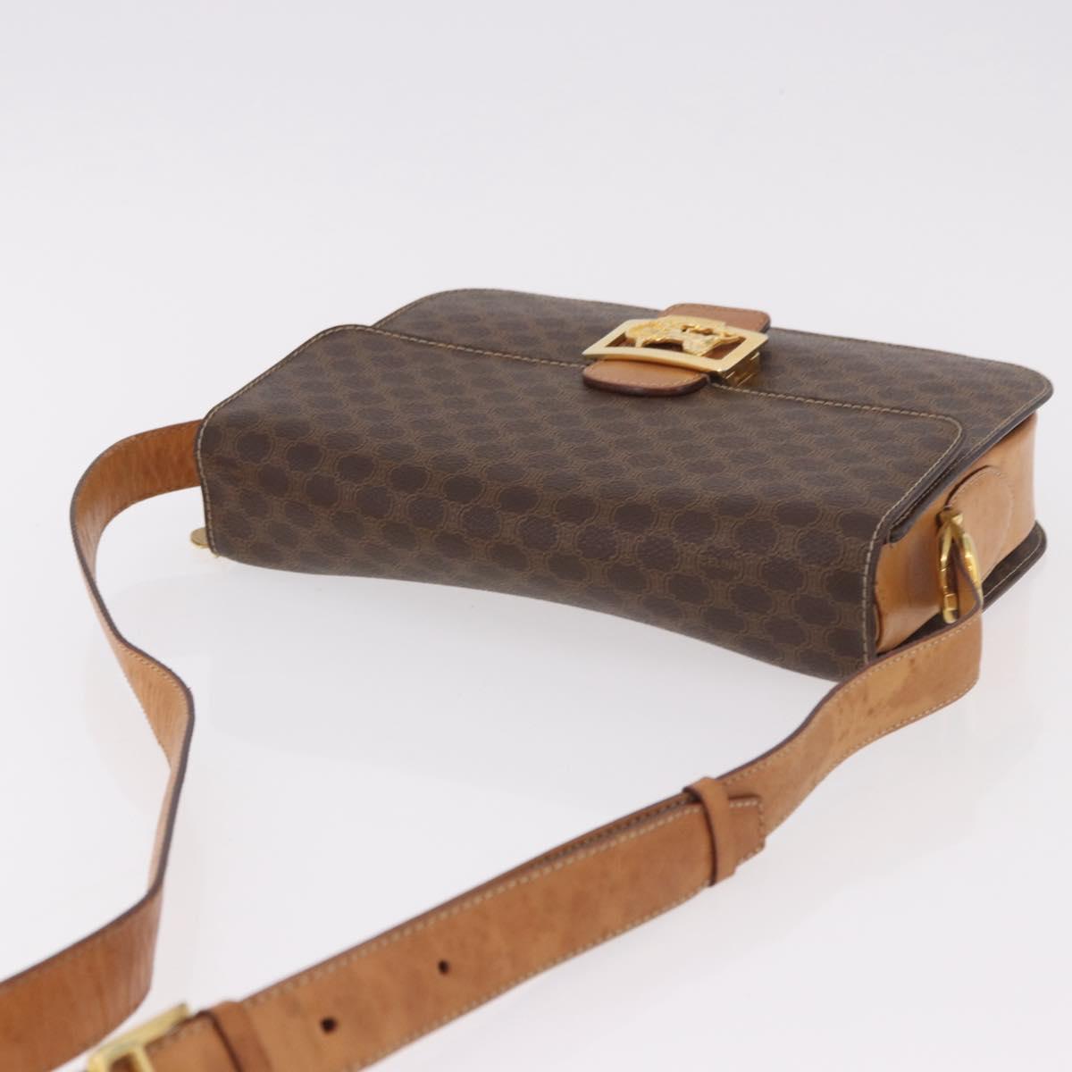 CELINE Macadam Canvas Horse Carriage Bag PVC Leather Brown Gold Auth 184354A