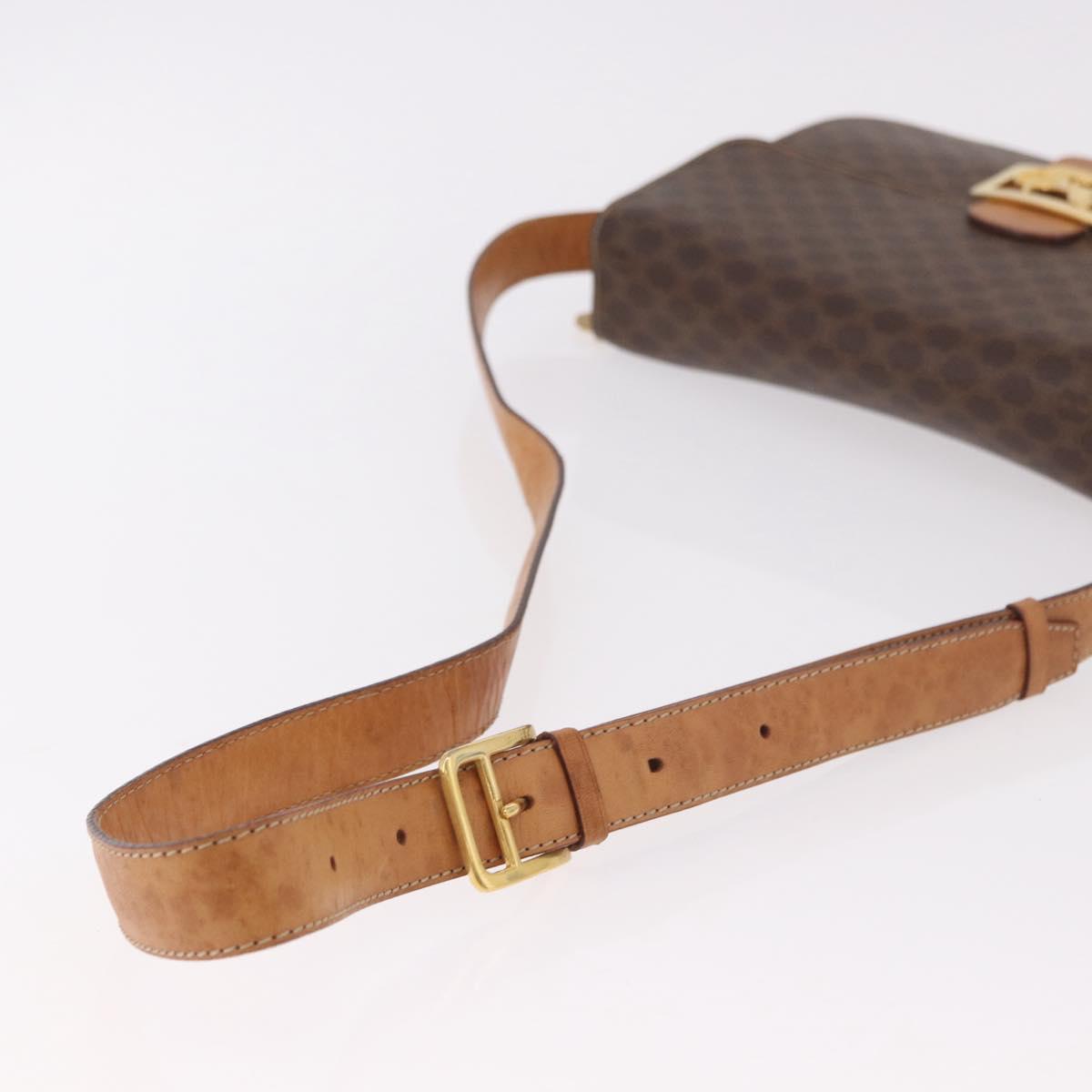 CELINE Macadam Canvas Horse Carriage Bag PVC Leather Brown Gold Auth 184354A