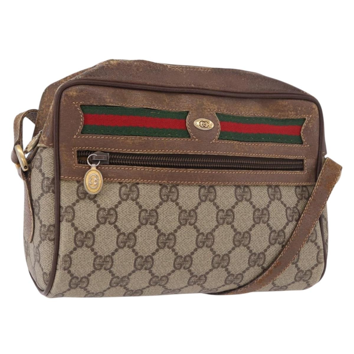GUCCI GG Supreme Web Sherry Line Bag PVC Beige Gold 001 115 6655 Auth 184355