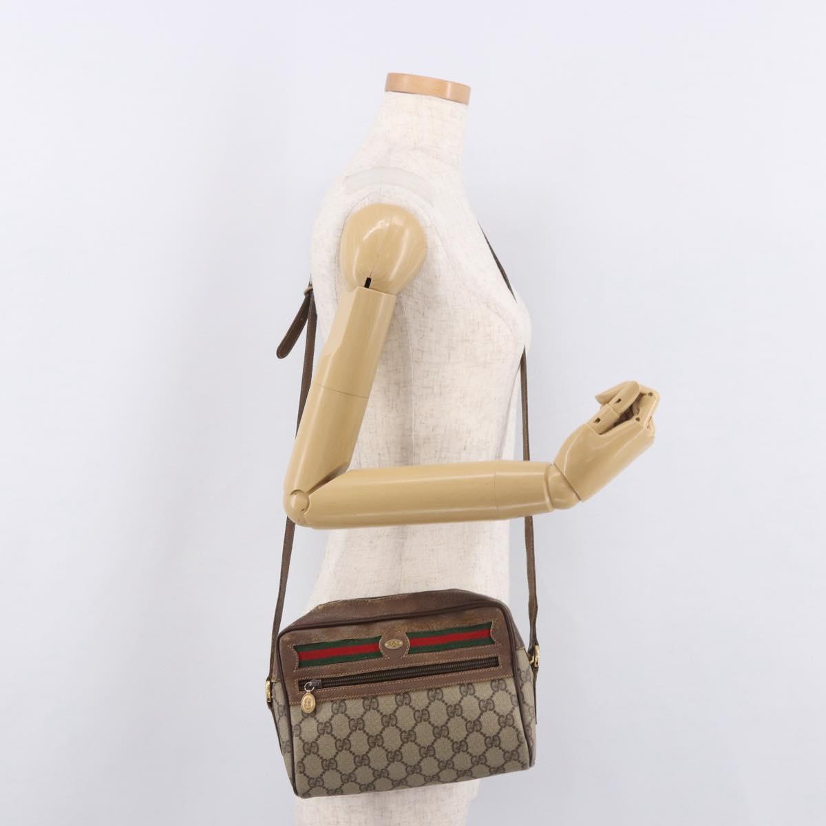 GUCCI GG Supreme Web Sherry Line Bag PVC Beige Gold 001 115 6655 Auth 184355