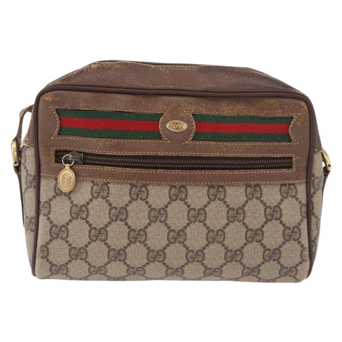 GUCCI GG Supreme Web Sherry Line Bag PVC Beige Gold 001 115 6655 Auth 184355