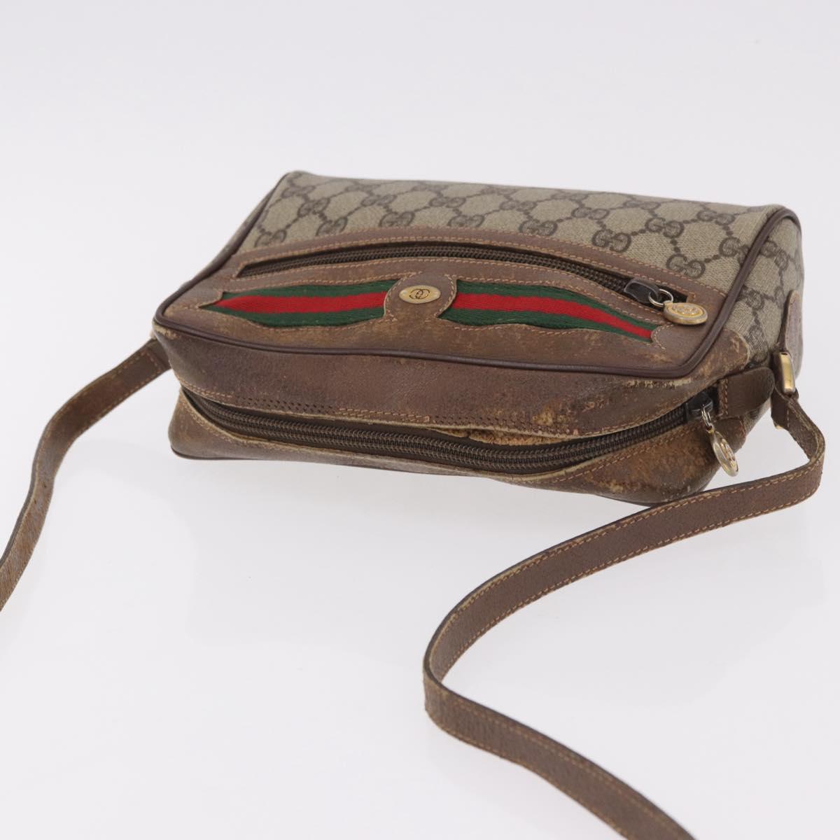 GUCCI GG Supreme Web Sherry Line Bag PVC Beige Gold 001 115 6655 Auth 184355