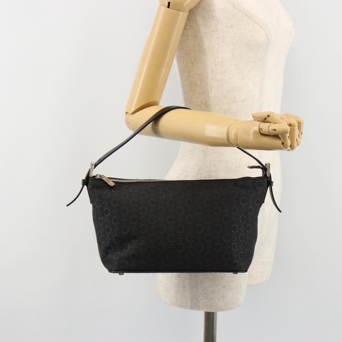 CELINE C Sulky Shoulder Bag Canvas Black Silver Auth 184359A