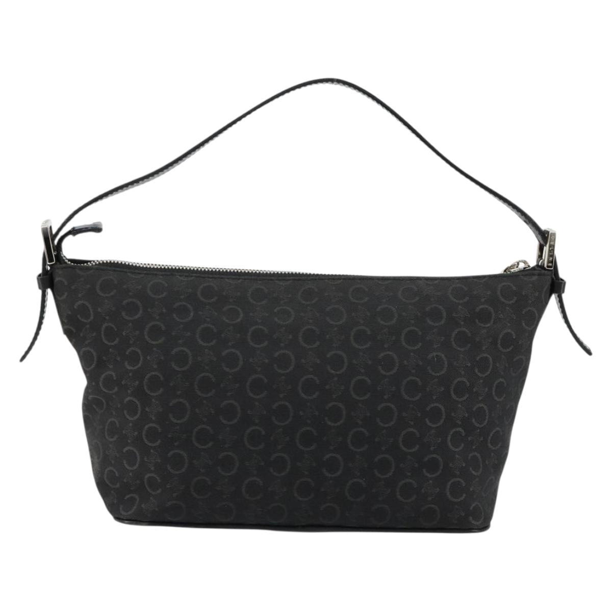CELINE C Sulky Shoulder Bag Canvas Black Silver Auth 184359A