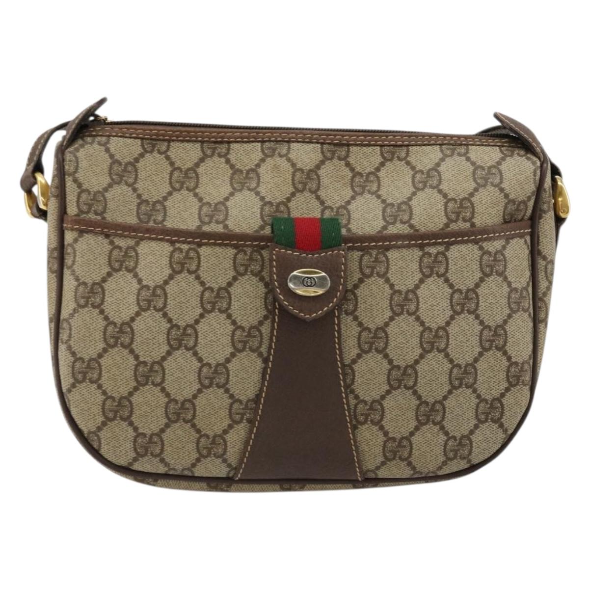 GUCCI GG Supreme Web Sherry Line Bag PVC Beige Gold 001 754 6177 Auth 184360A