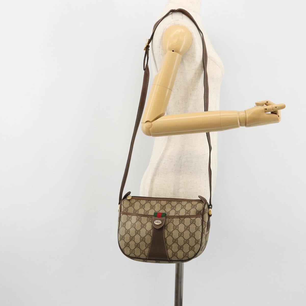 GUCCI GG Supreme Web Sherry Line Bag PVC Beige Gold 001 754 6177 Auth 184360A