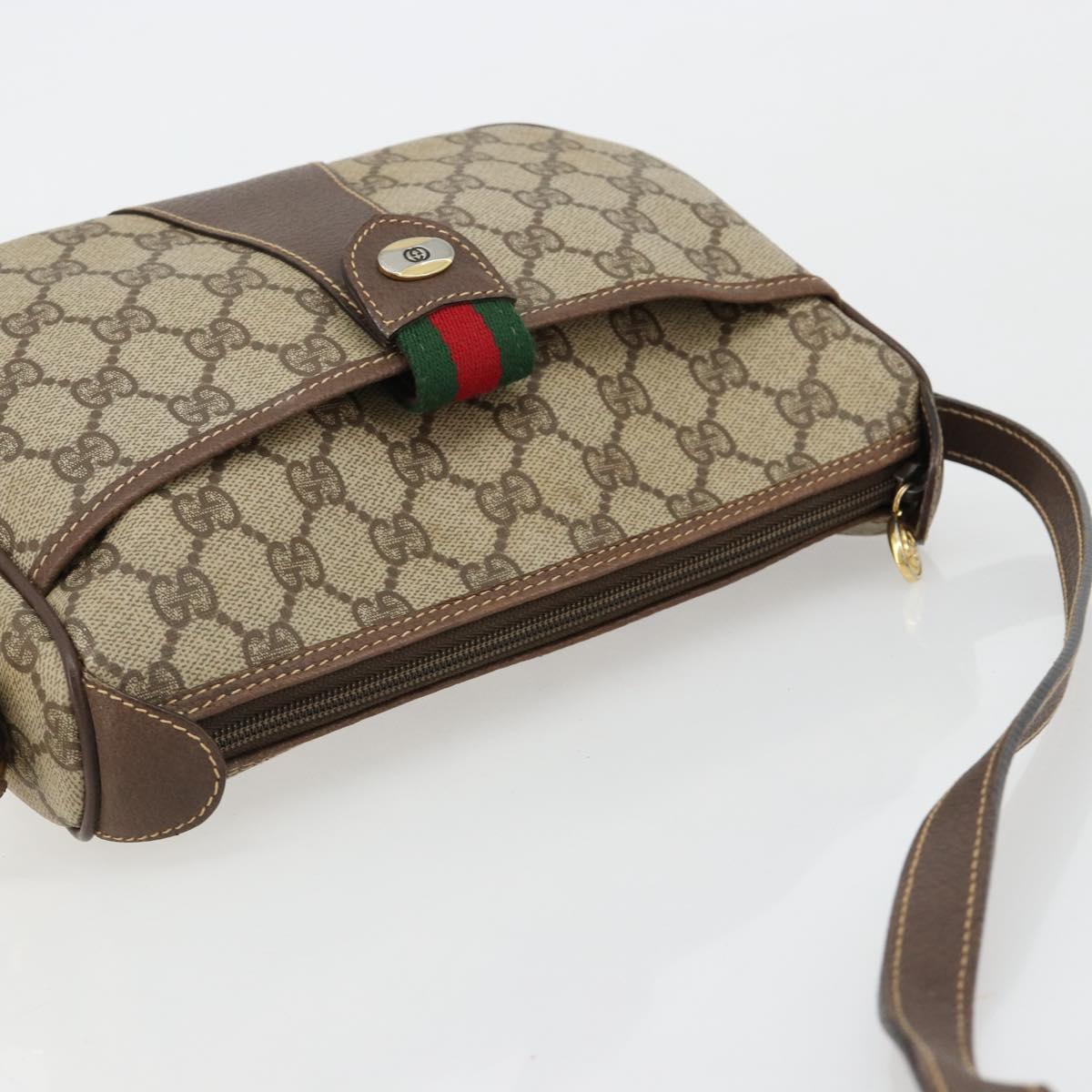 GUCCI GG Supreme Web Sherry Line Bag PVC Beige Gold 001 754 6177 Auth 184360A