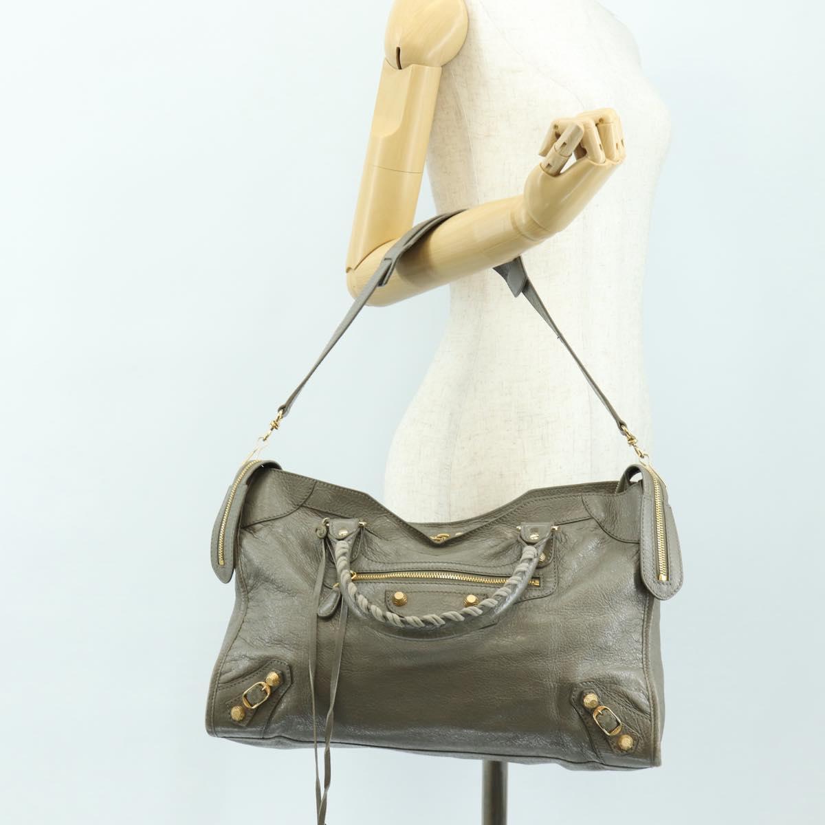 BALENCIAGA The Giant City Hand Bag Leather 2way Gray Gold 281770 Auth 184362M