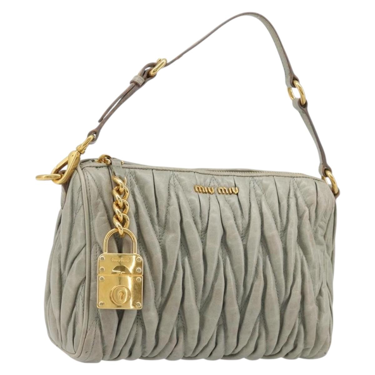 Miu Miu Matelasse Accessory Pouch Leather Gray Gold Auth 184365M