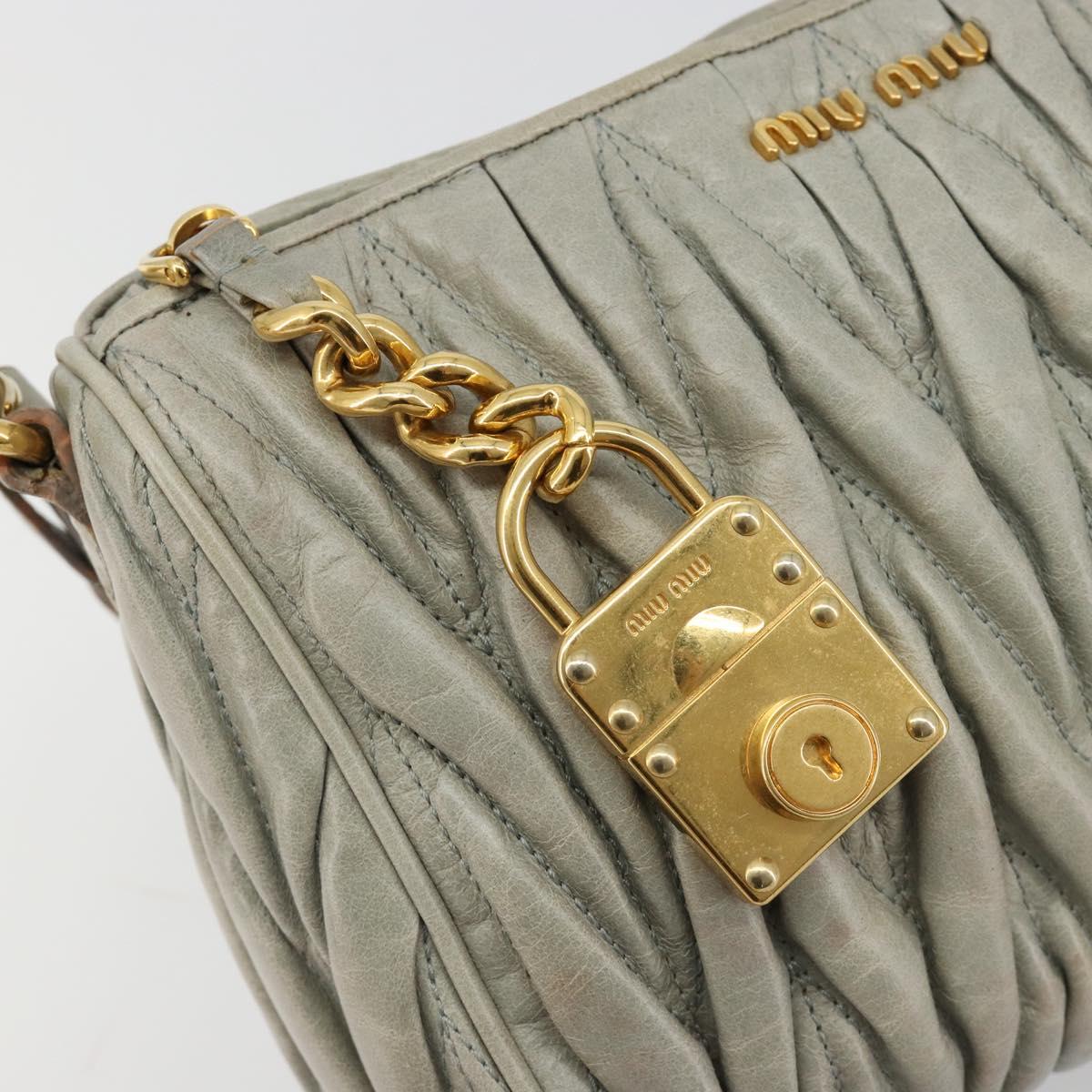 Miu Miu Matelasse Accessory Pouch Leather Gray Gold Auth 184365M