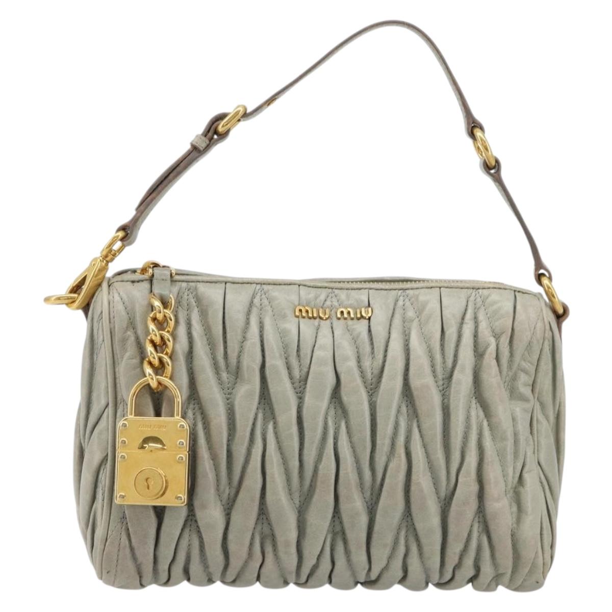Miu Miu Matelasse Accessory Pouch Leather Gray Gold Auth 184365M