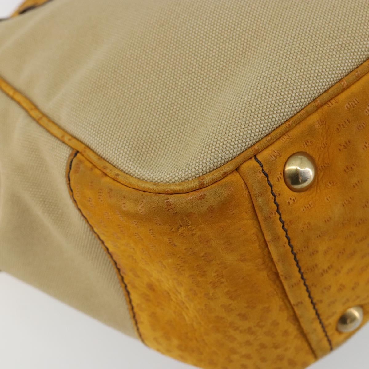 PRADA Hand Bag Canvas Beige Gold Auth 184366
