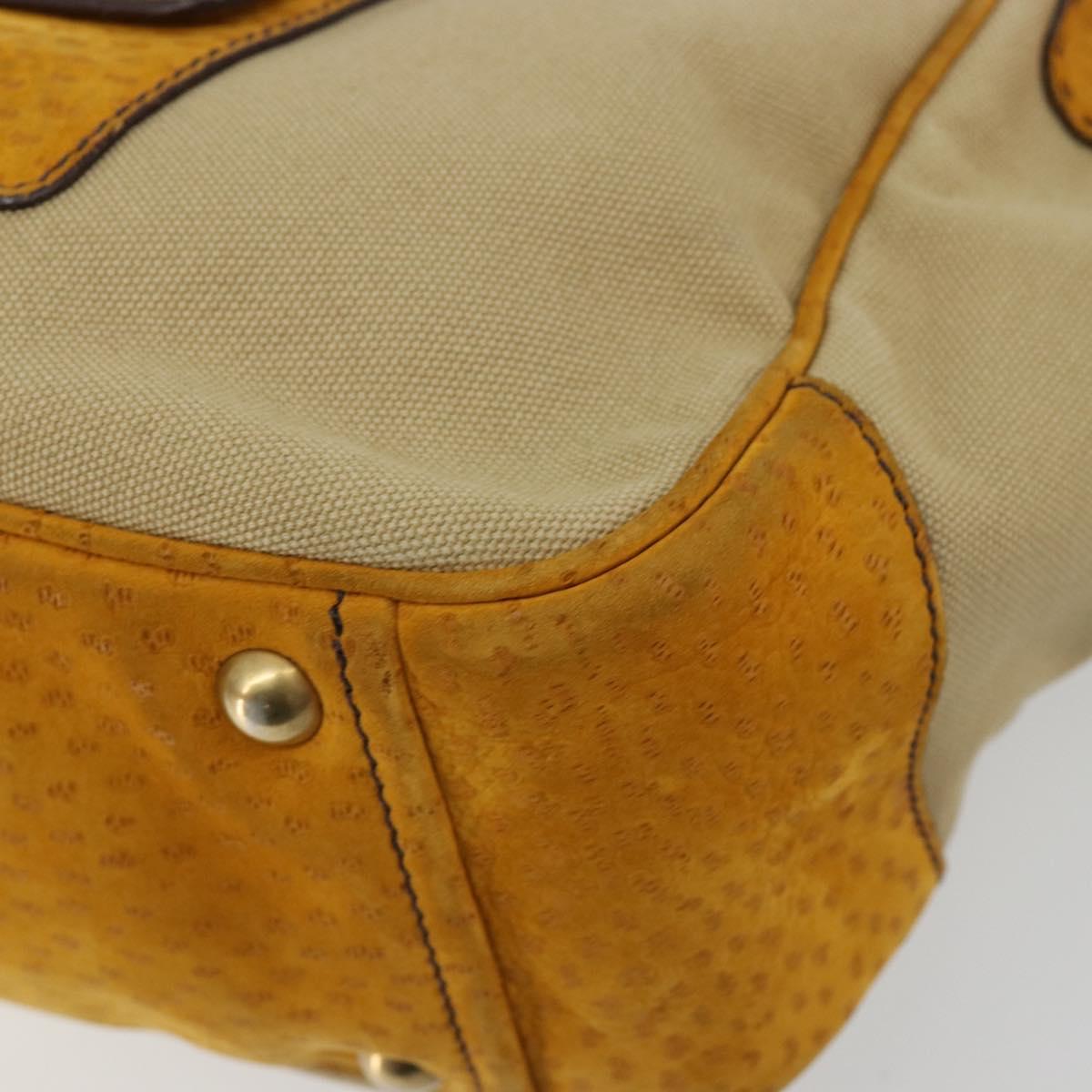 PRADA Hand Bag Canvas Beige Gold Auth 184366
