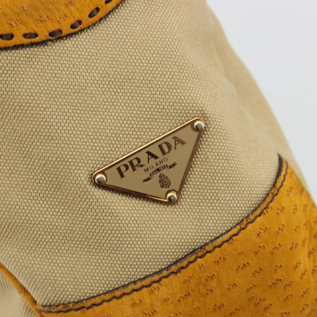 PRADA Hand Bag Canvas Beige Gold Auth 184366