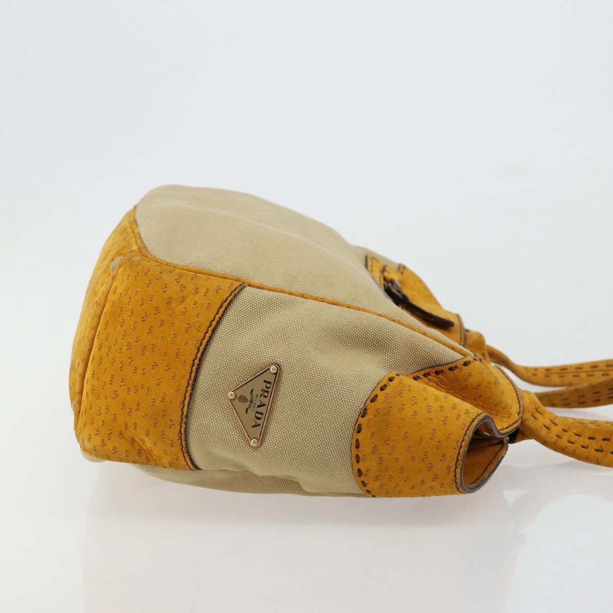 PRADA Hand Bag Canvas Beige Gold Auth 184366