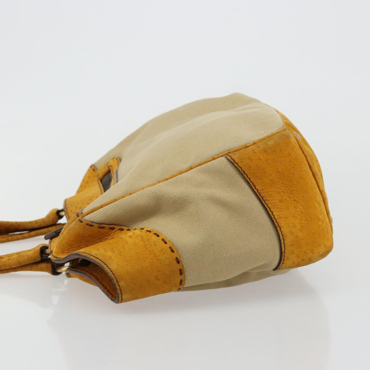 PRADA Hand Bag Canvas Beige Gold Auth 184366