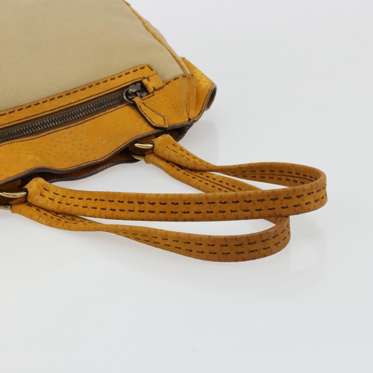 PRADA Hand Bag Canvas Beige Gold Auth 184366
