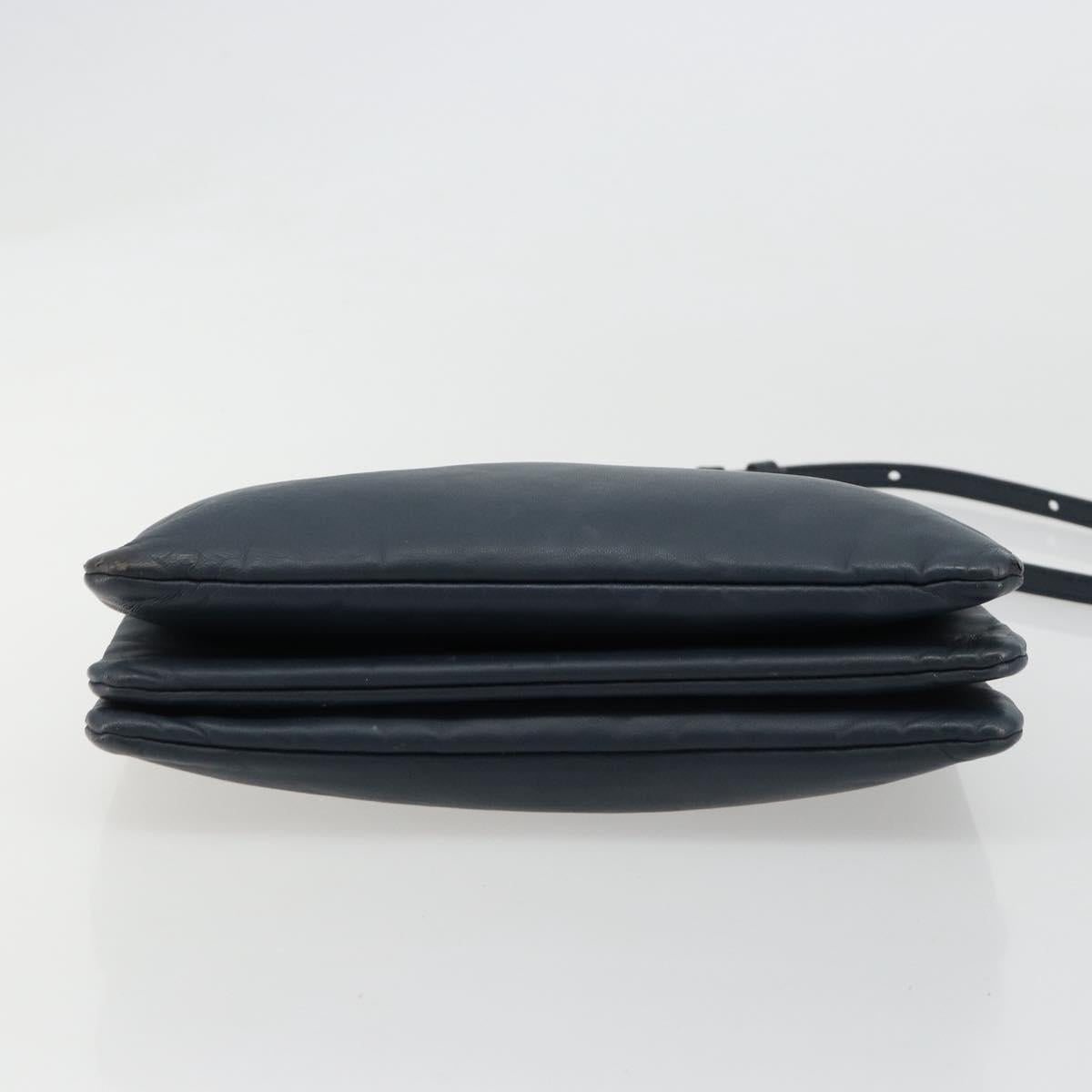CELINE Trio Shoulder Bag Leather Navy Gold Auth 184367