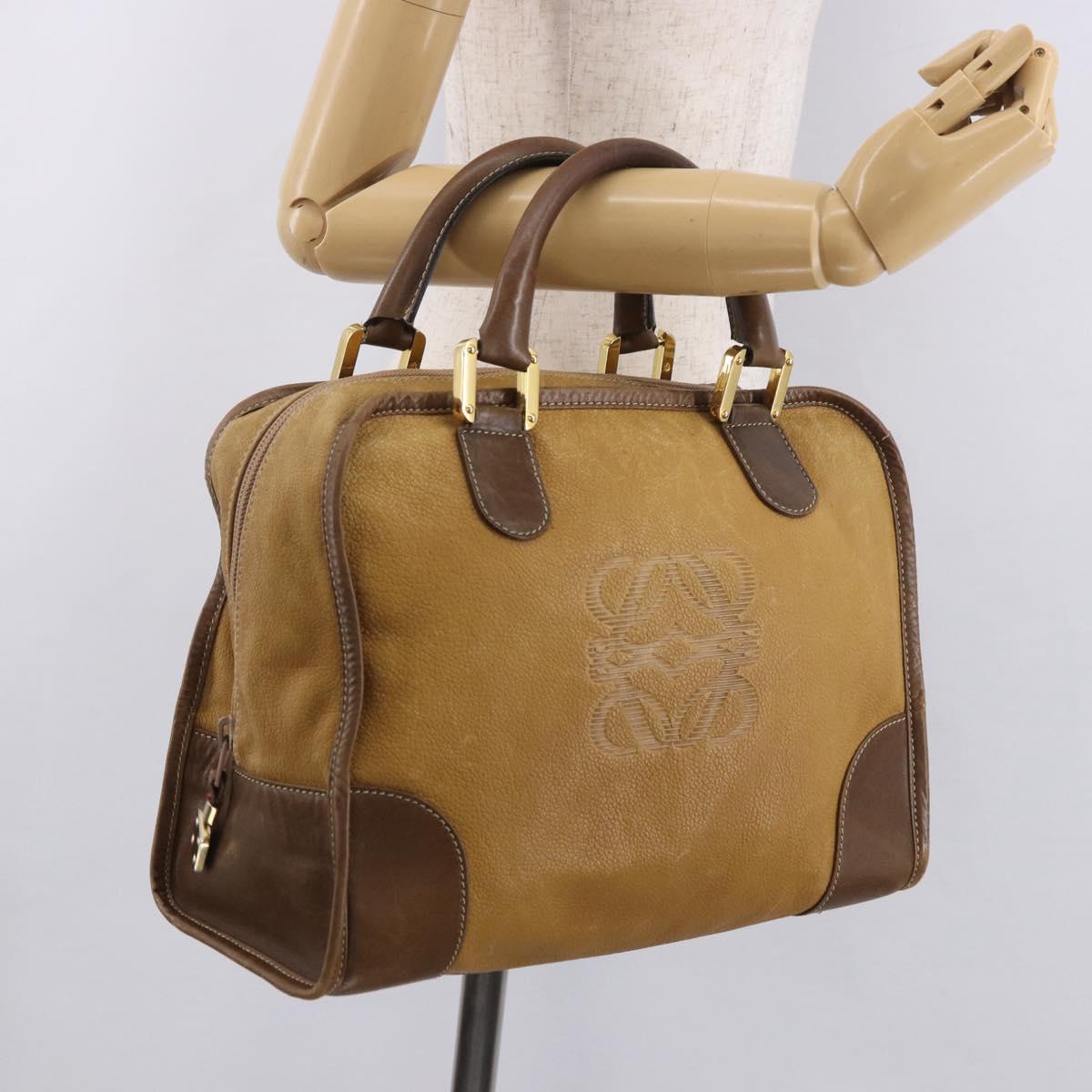 LOEWE Amazona 32 Hand Bag Leather Brown Gold Auth 184369