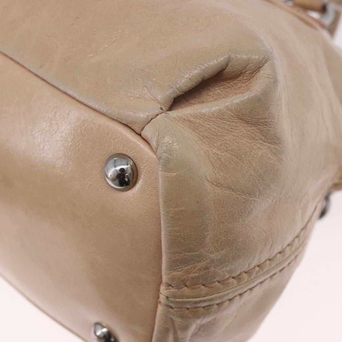 Miu Miu Hand Bag Leather 2way Beige Silver Auth 184373