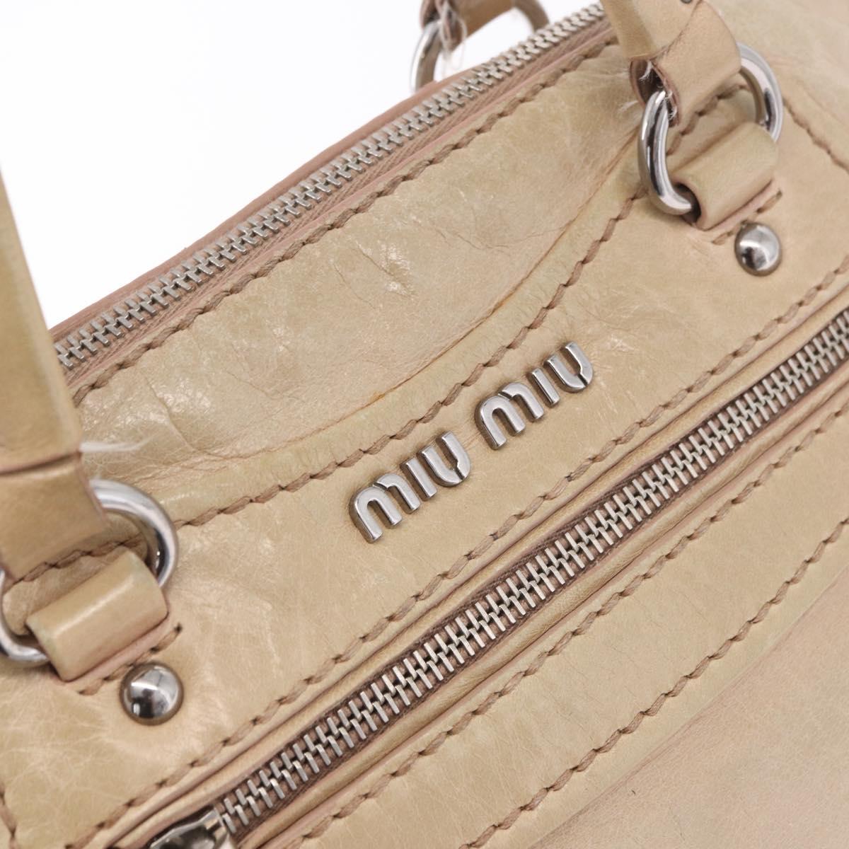 Miu Miu Hand Bag Leather 2way Beige Silver Auth 184373