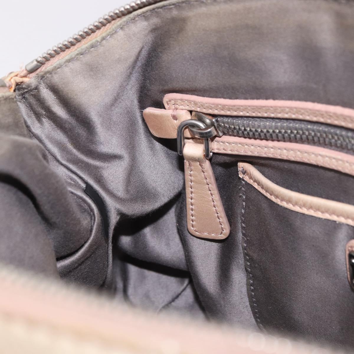 Miu Miu Hand Bag Leather 2way Beige Silver Auth 184373