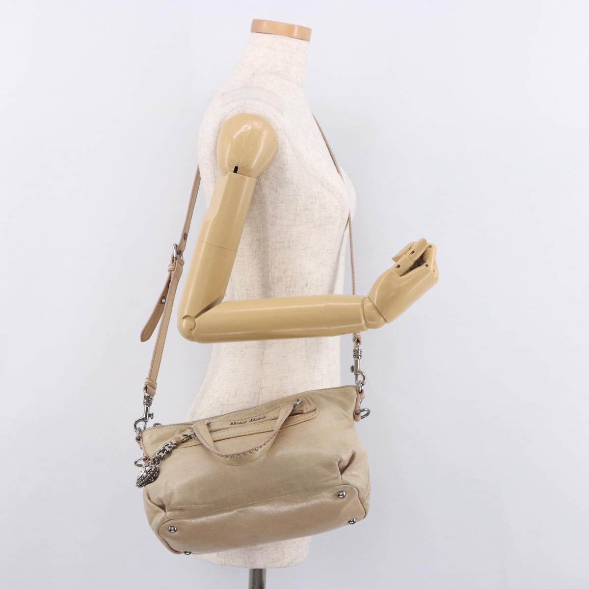 Miu Miu Hand Bag Leather 2way Beige Silver Auth 184373