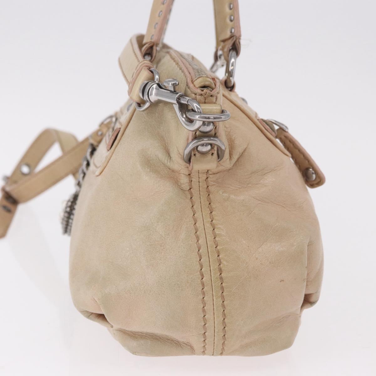 Miu Miu Hand Bag Leather 2way Beige Silver Auth 184373