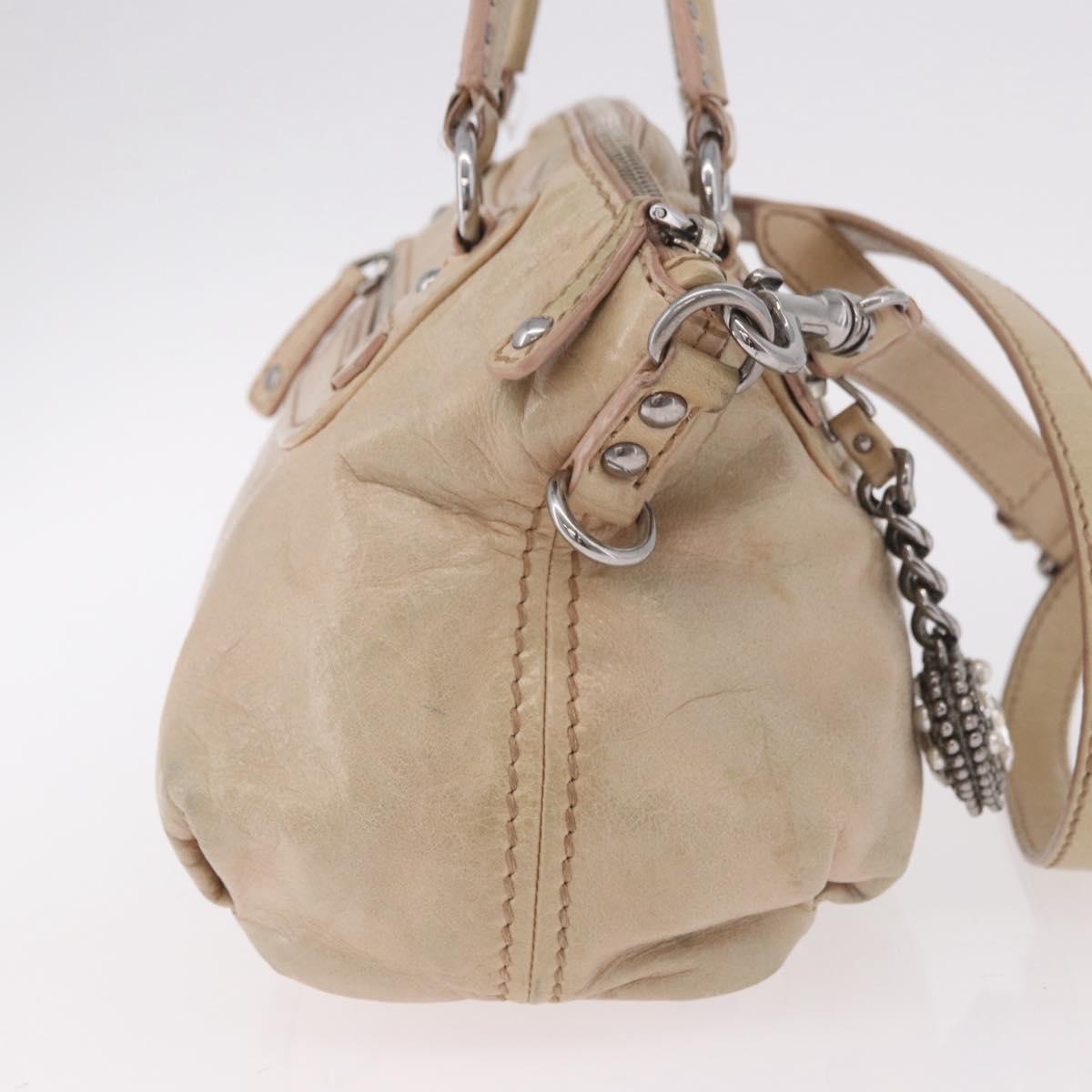Miu Miu Hand Bag Leather 2way Beige Silver Auth 184373