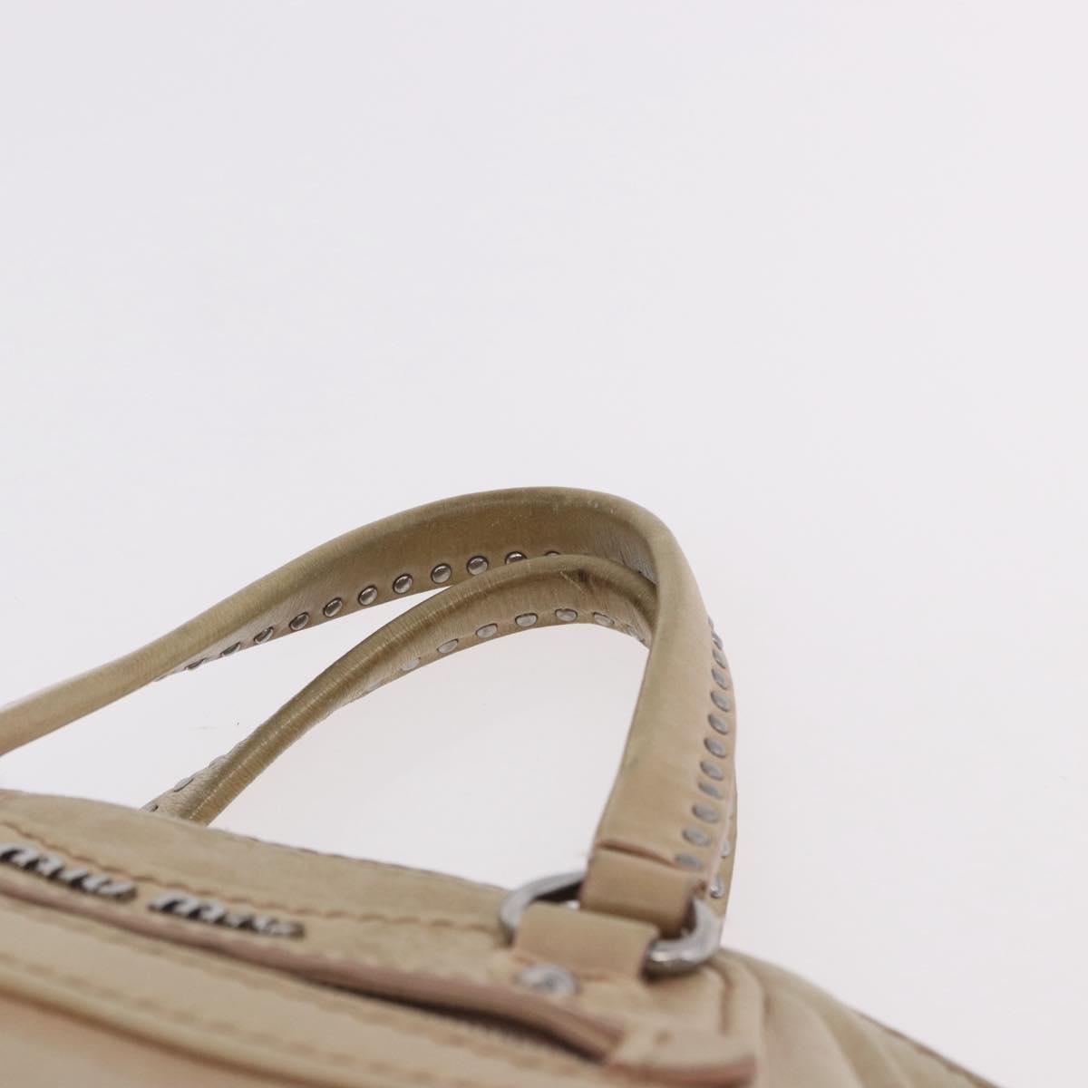 Miu Miu Hand Bag Leather 2way Beige Silver Auth 184373