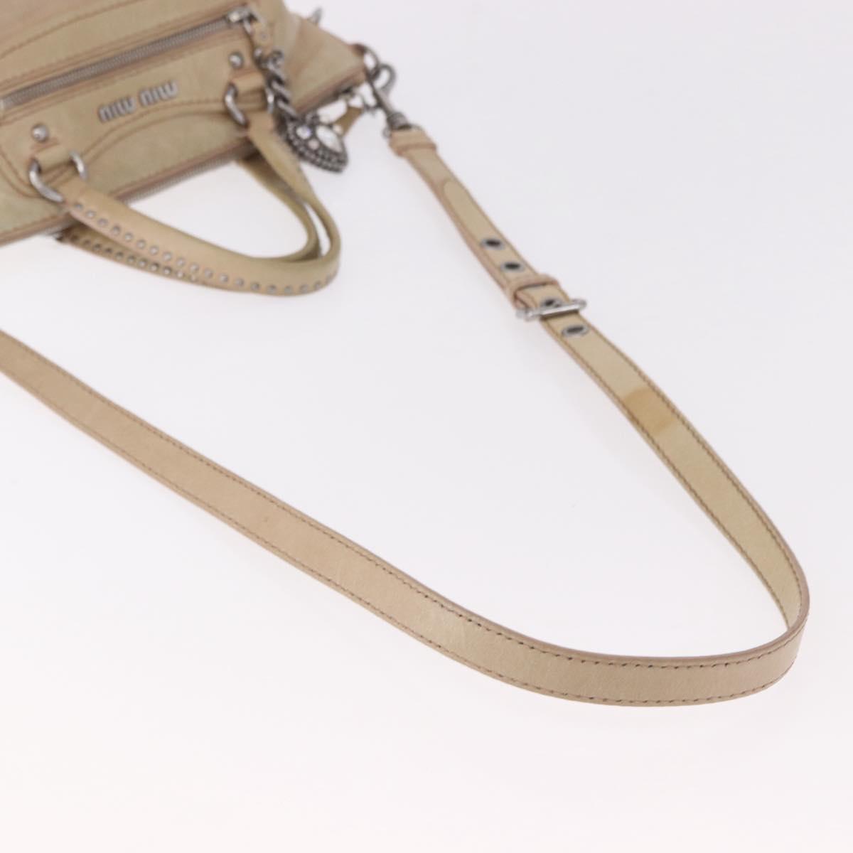 Miu Miu Hand Bag Leather 2way Beige Silver Auth 184373