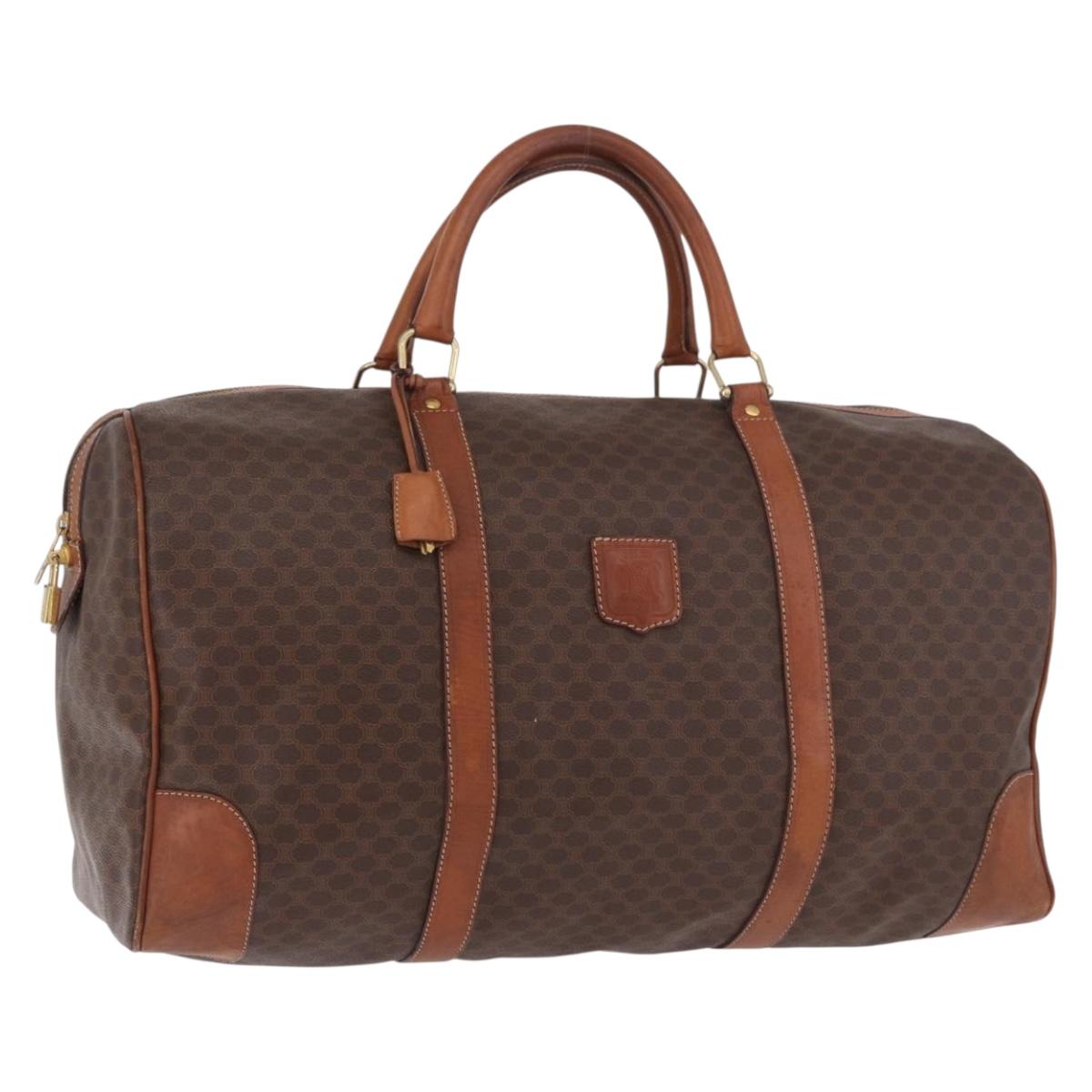 CELINE Macadam Canvas Boston Bag PVC Leather Brown Gold Auth 184375