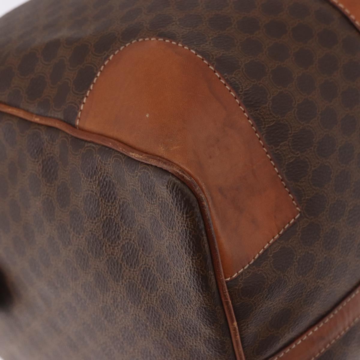 CELINE Macadam Canvas Boston Bag PVC Leather Brown Gold Auth 184375