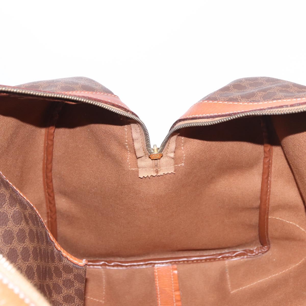 CELINE Macadam Canvas Boston Bag PVC Leather Brown Gold Auth 184375