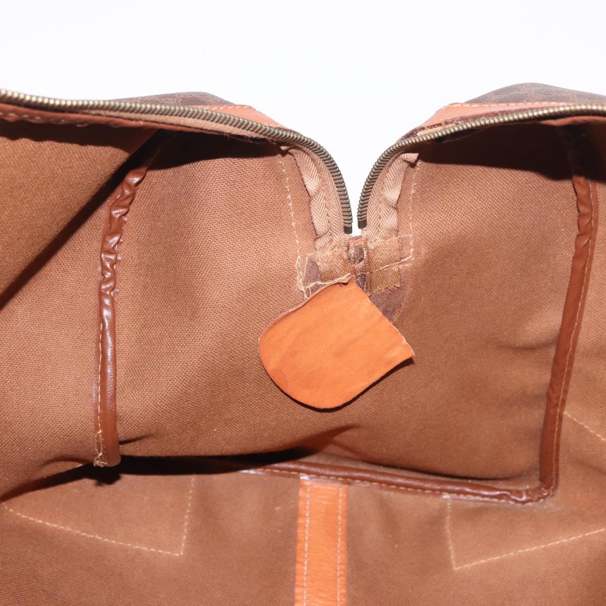 CELINE Macadam Canvas Boston Bag PVC Leather Brown Gold Auth 184375