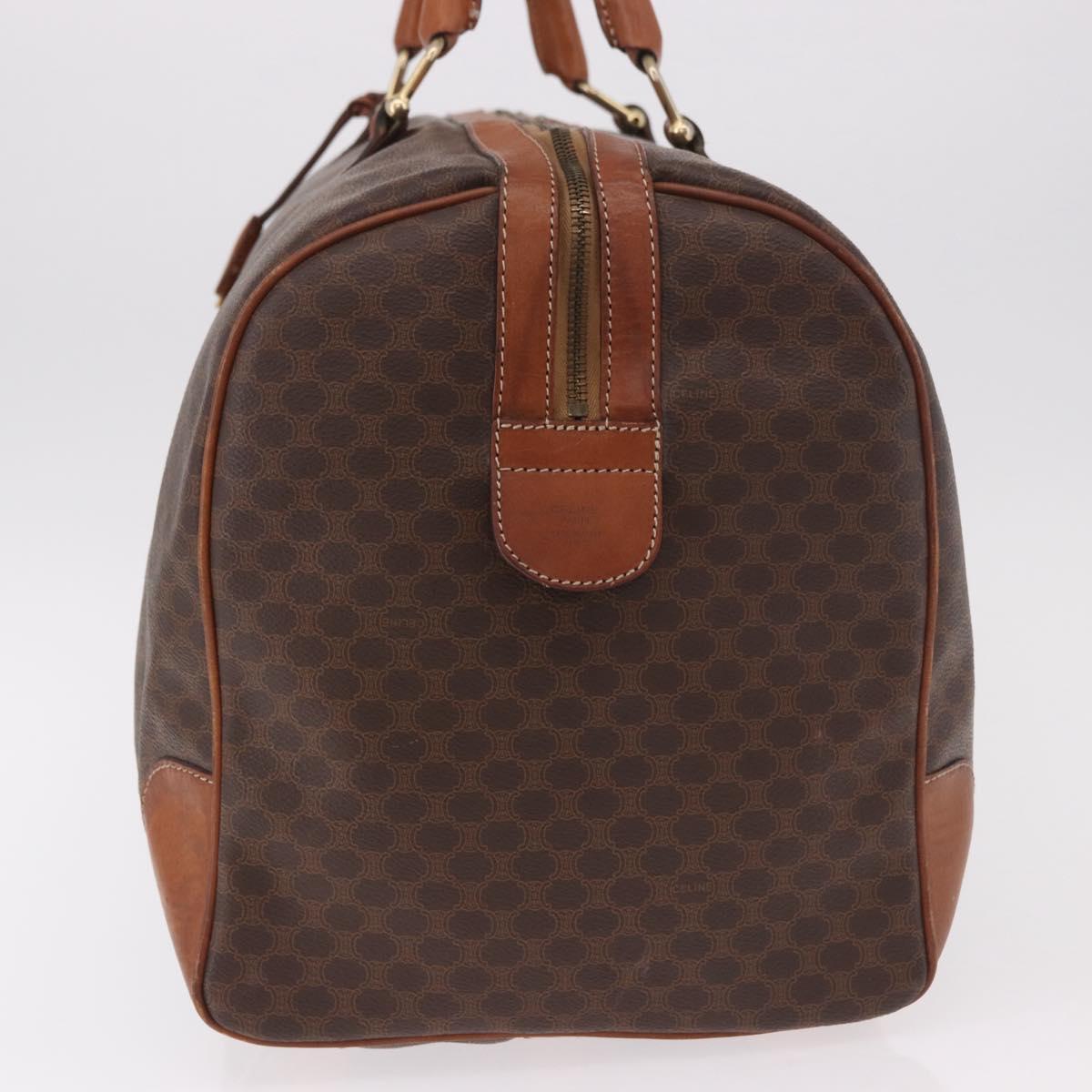 CELINE Macadam Canvas Boston Bag PVC Leather Brown Gold Auth 184375