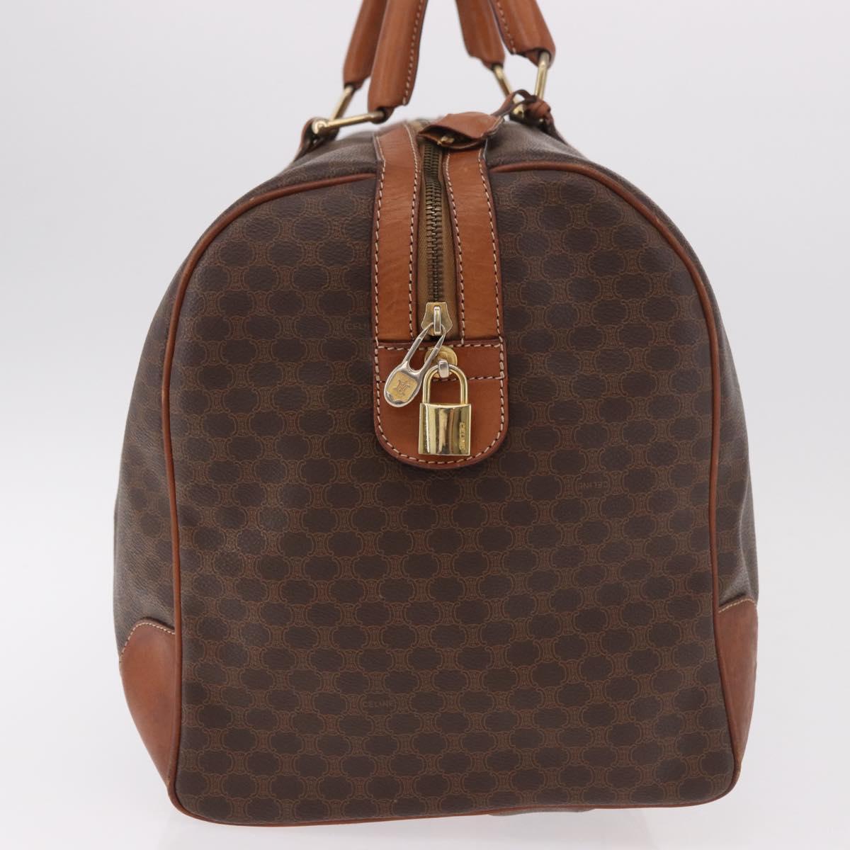 CELINE Macadam Canvas Boston Bag PVC Leather Brown Gold Auth 184375