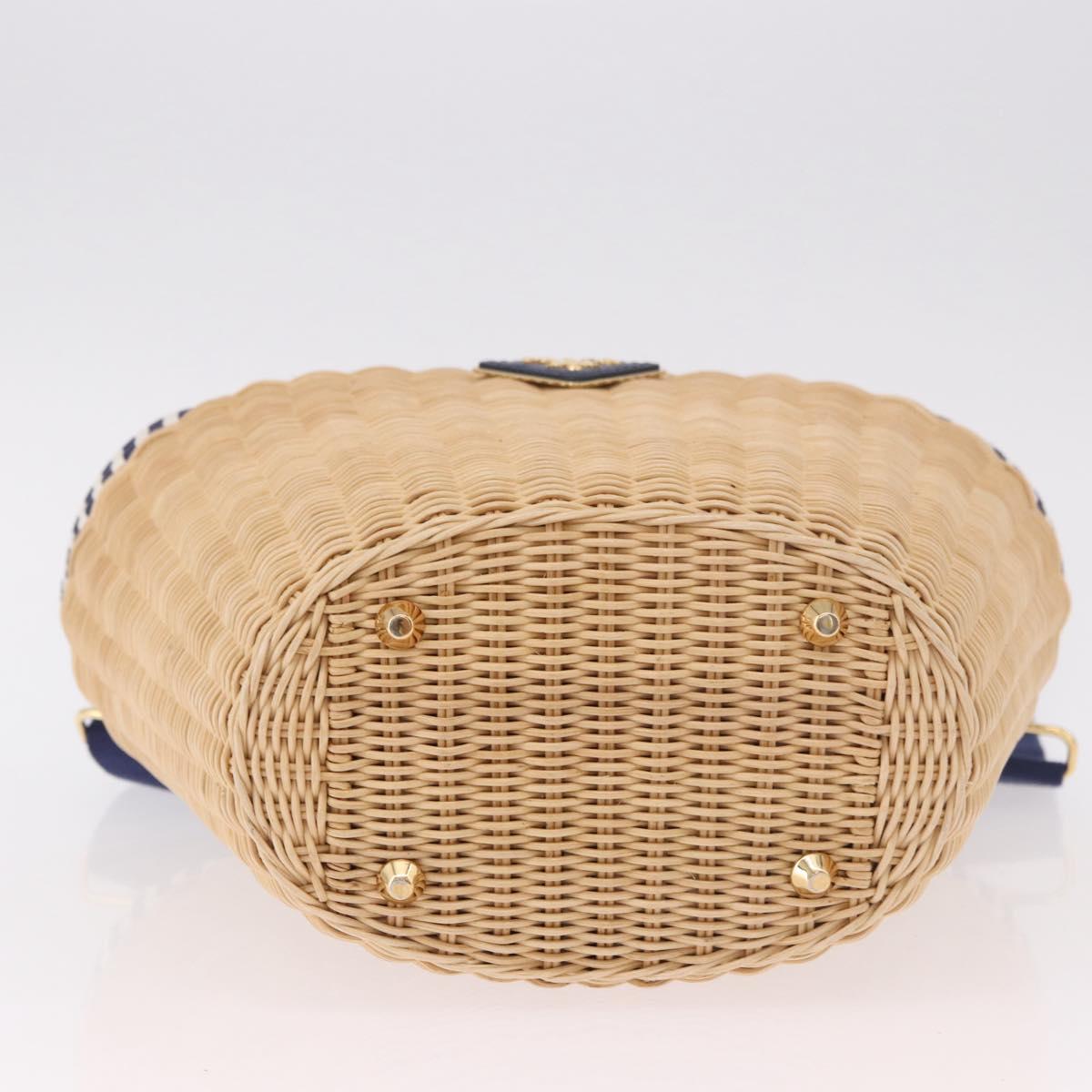 PRADA Hand Bag Rattan Beige Gold Auth 184379SAM