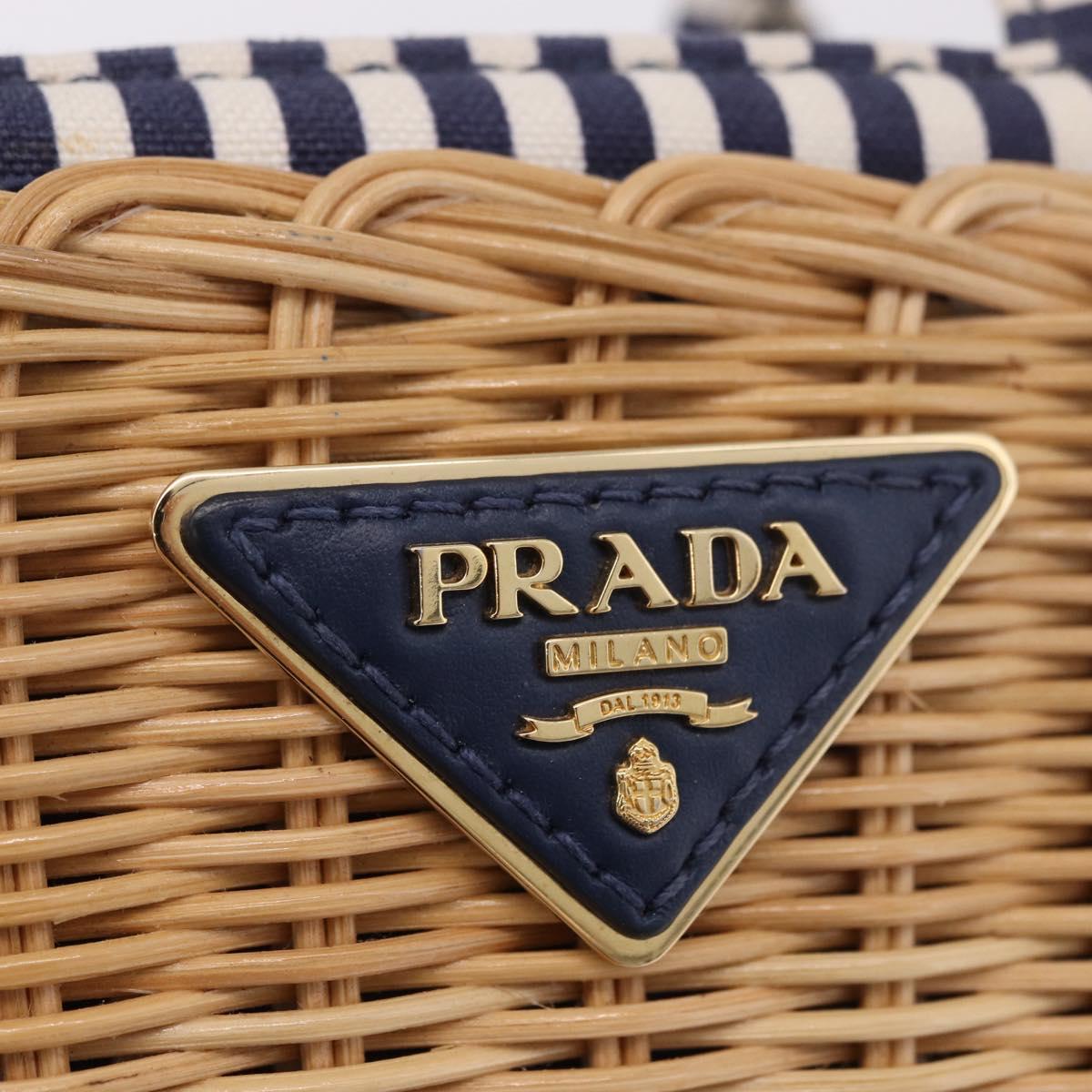 PRADA Hand Bag Rattan Beige Gold Auth 184379SAM