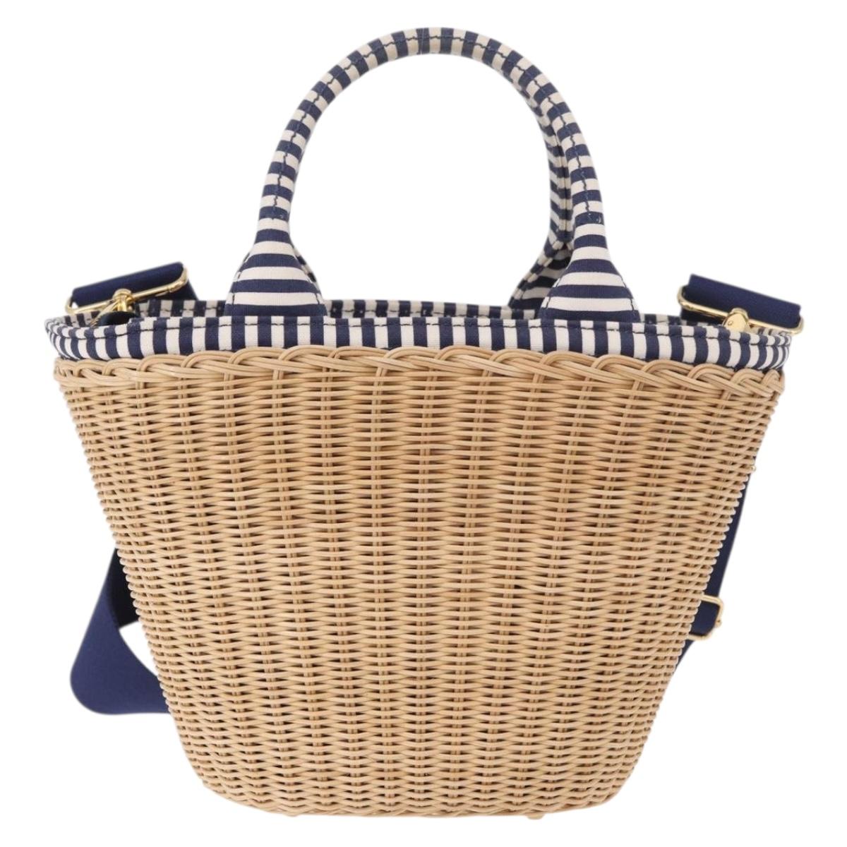 PRADA Hand Bag Rattan Beige Gold Auth 184379SAM