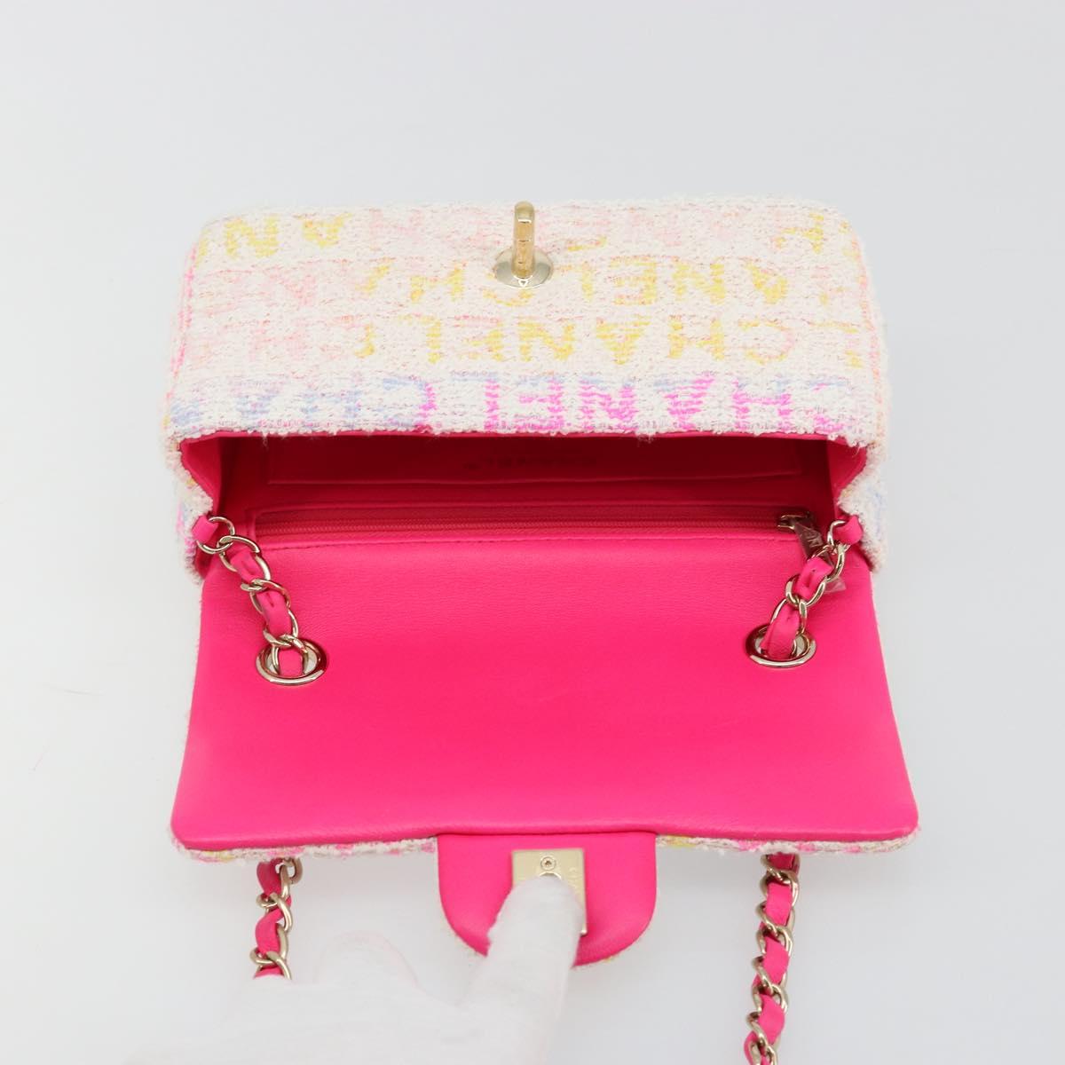 CHANEL Mini Matelasse 20 Shoulder Bag Tweed Multicolor Gold CC Auth 184380SAM