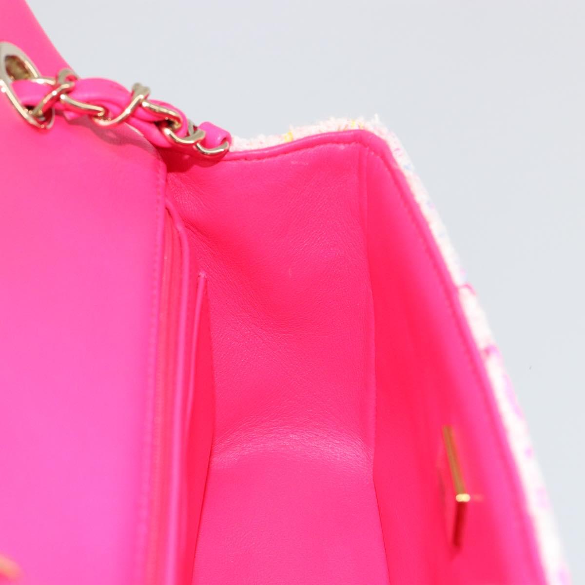 CHANEL Mini Matelasse 20 Shoulder Bag Tweed Multicolor Gold CC Auth 184380SAM