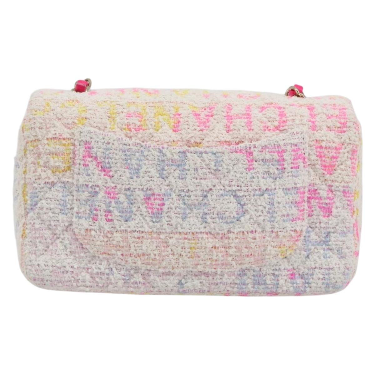 CHANEL Mini Matelasse 20 Shoulder Bag Tweed Multicolor Gold CC Auth 184380SAM