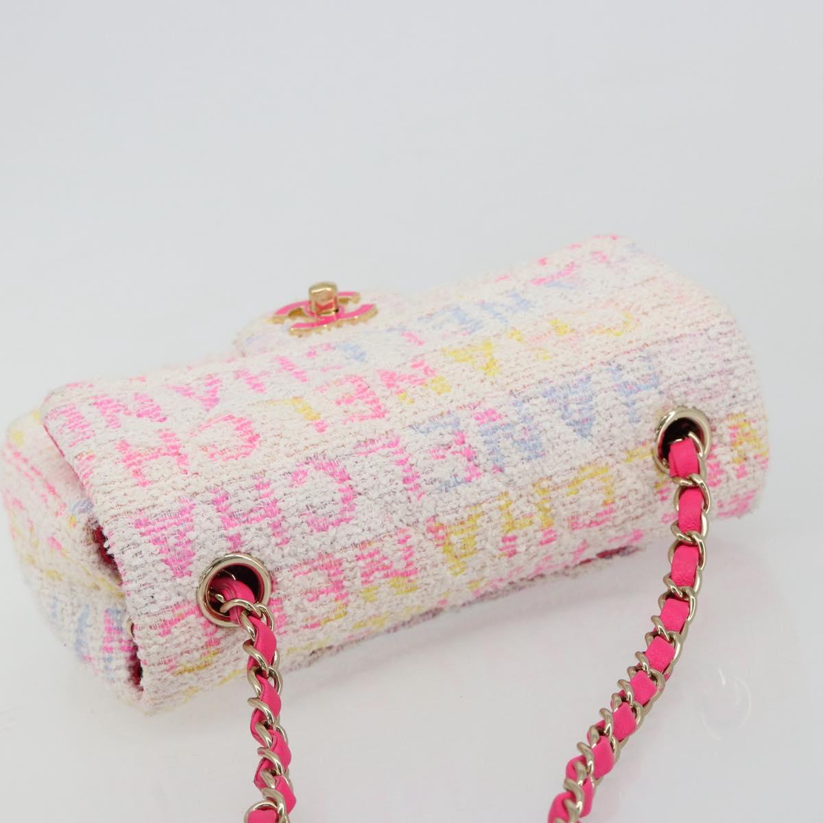 CHANEL Mini Matelasse 20 Shoulder Bag Tweed Multicolor Gold CC Auth 184380SAM