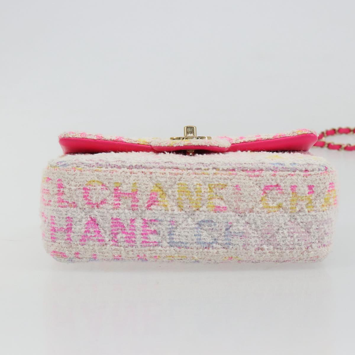 CHANEL Mini Matelasse 20 Shoulder Bag Tweed Multicolor Gold CC Auth 184380SAM