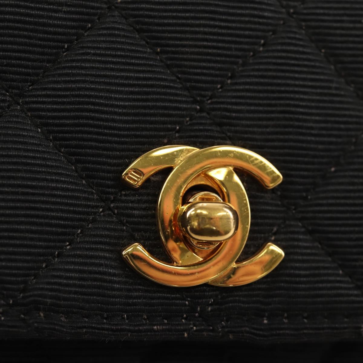 CHANEL Matelasse Chain Shoulder Pouch Canvas Black Gold CC Auth 184384V