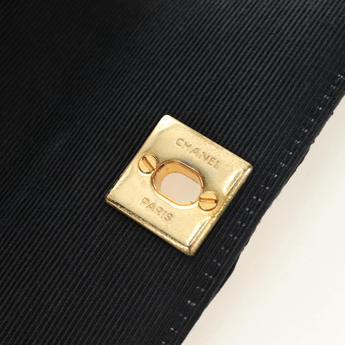 CHANEL Matelasse Chain Shoulder Pouch Canvas Black Gold CC Auth 184384V