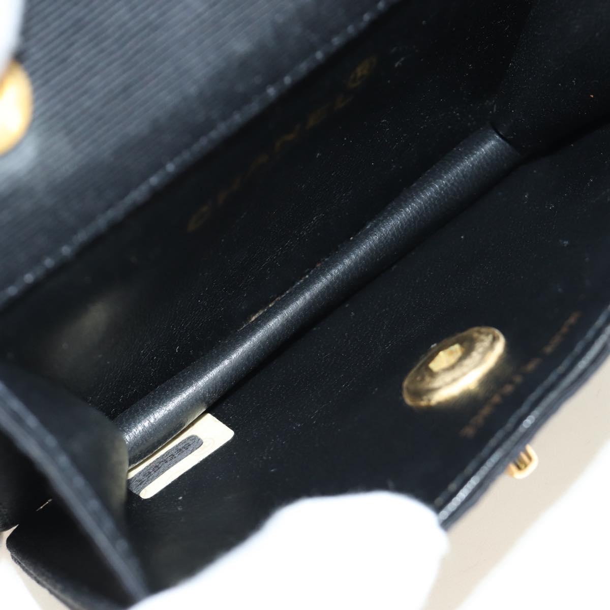CHANEL Matelasse Chain Shoulder Pouch Canvas Black Gold CC Auth 184384V